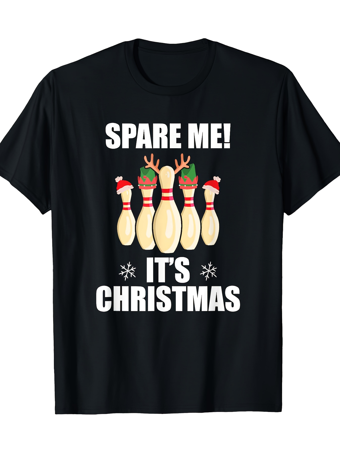 Short Sleeve Bowling Shirt Retro - Мужская черная рождественская футболка для боулинга