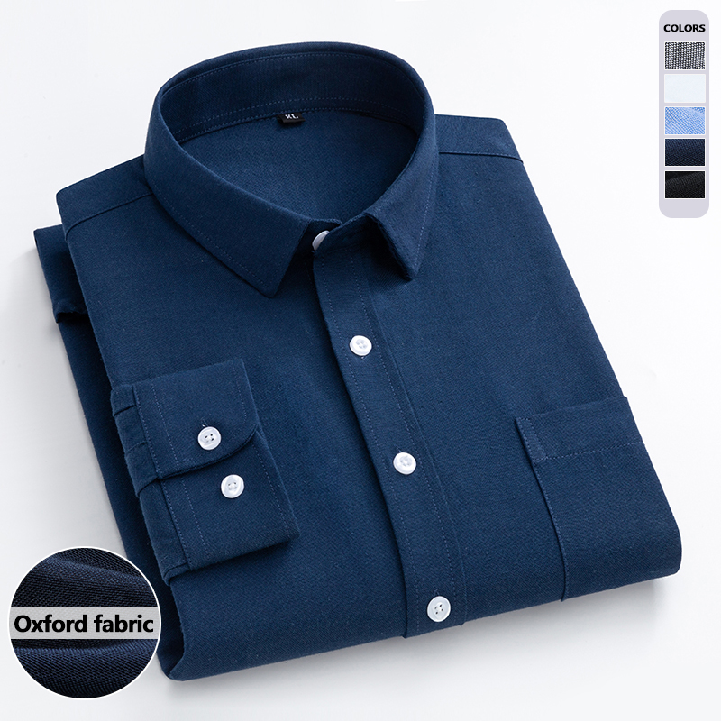 Oxford Cotton Casual Shirt Business - Темно-синяя оксфордская рубашка, мужская рубашка с