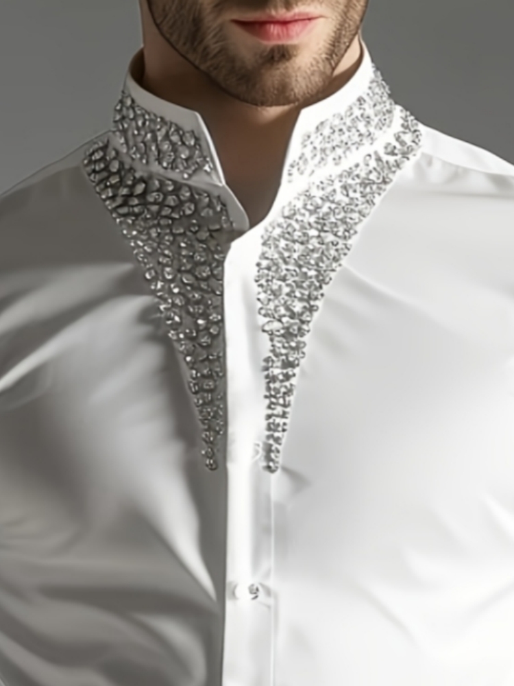 Роскошная мужская рубашка со с – обзор и цена Mandarin Collar Formal Shirt Slim Fit